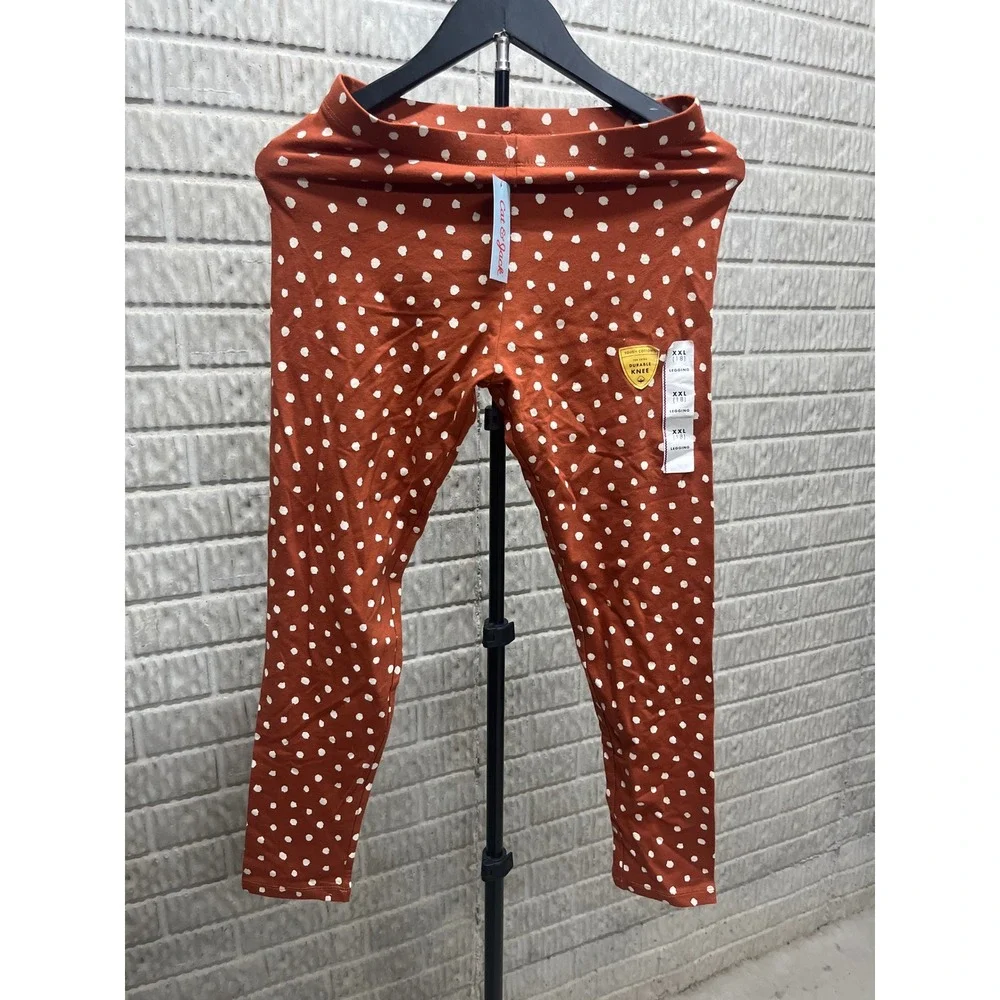 Cat & Jack Girls XXL 18 Rust Orange Polka Dot Durable Knee Leggings NWT